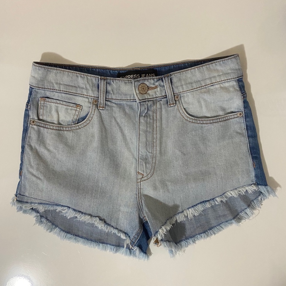 Express High Waisted Two Tone Cutoff Shorts